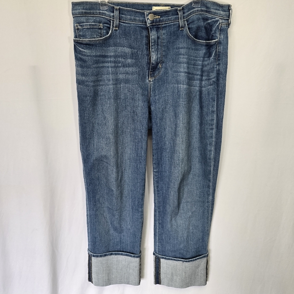 L'Agence Camilla High Rise Crop Cuff Ankle Denim Blue Jeans Slim Dover, Sz 32